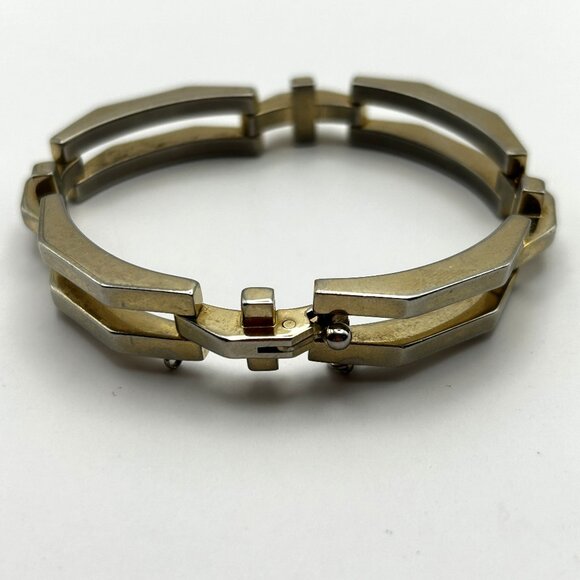 Vintage Geometric Link Bracelet Gold Tone Modernist Retro 7.5in - Picture 1 of 14